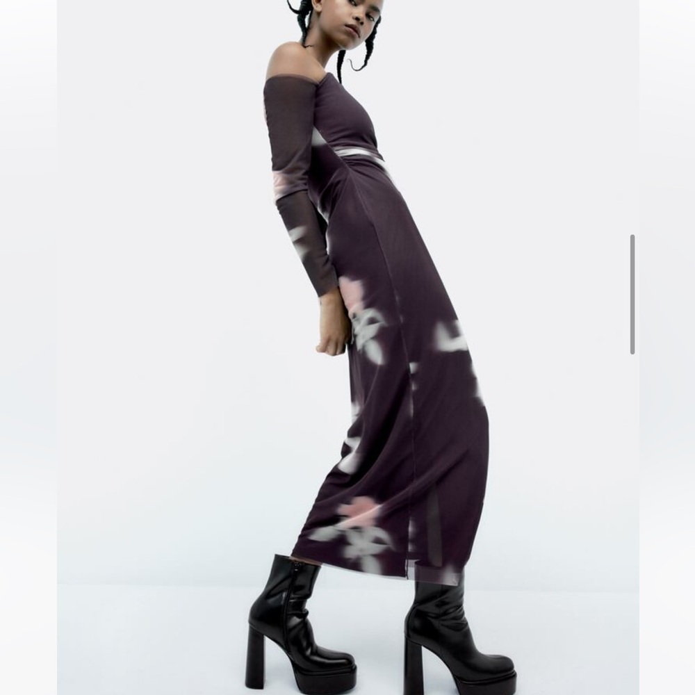 Zara XXL Midi Asymmetrical Dress Lilac Color - Picture 4 of 10